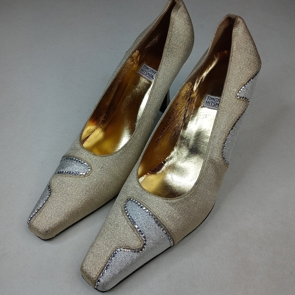 Timothy Hitsman women's 4" heel pumps. Gold, silve - Picture 2 of 12